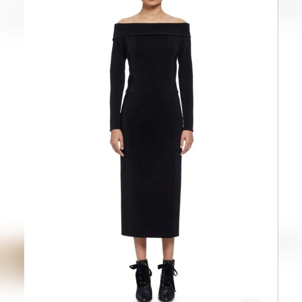 NWT  LANVIN FRANCE‎ Black Off-the-Shoulder Midi Dress  SZ FR 34/ US 2